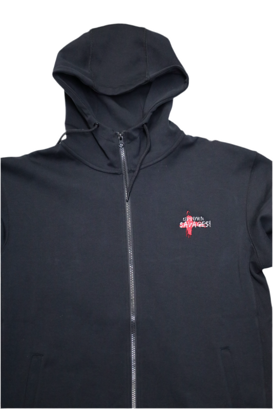 Men’s red/white logo black fleece zip hoodie