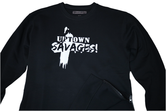 Uptown savages transfer logo white on zip side fleece sweater