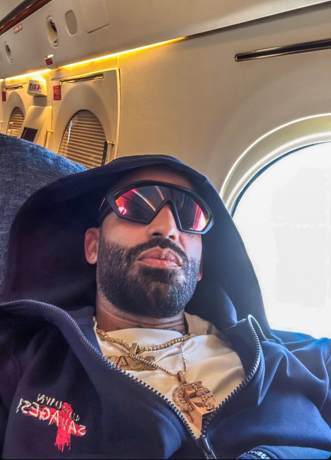 Men’s red/white logo black fleece zip hoodie