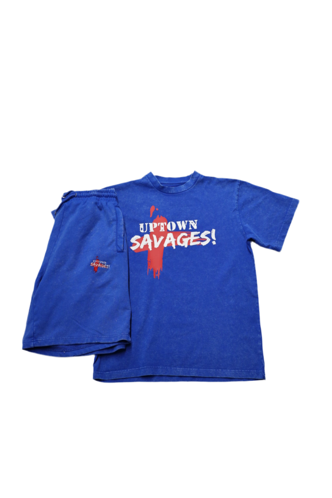 Uptown savages red/white logo on shorts suit blue