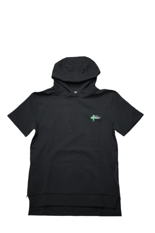 Mens short sleeve hoodie fleece green/white logo