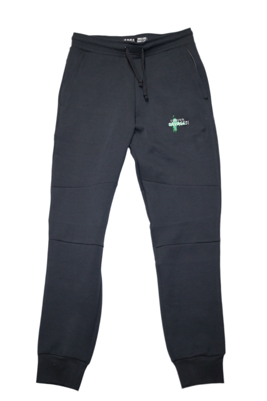 Mens green/white logo black fleece jogger