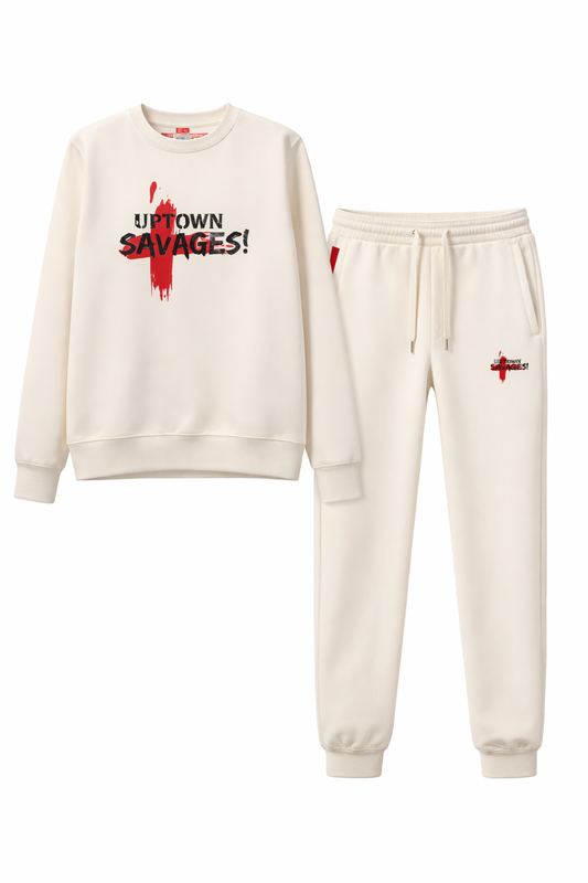 Uptown Savages logo cream suit