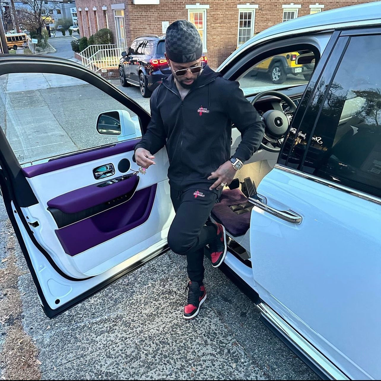 Men’s red/white logo black fleece suit