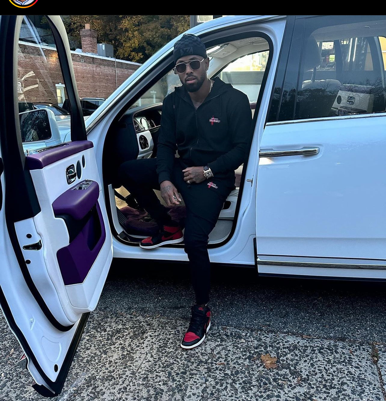 Men’s red/white logo black fleece suit