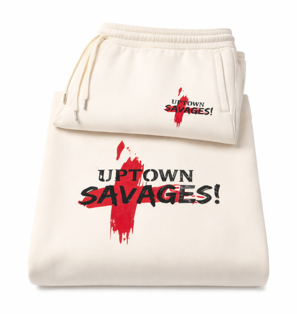 Uptown Savages logo cream suit