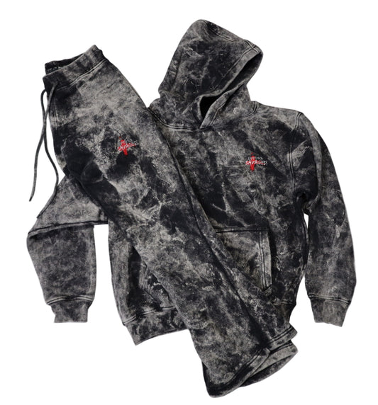 Washed black white uptown savages logo suit