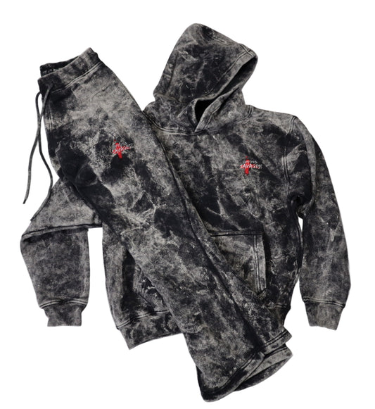 Washed black white uptown savages logo suit