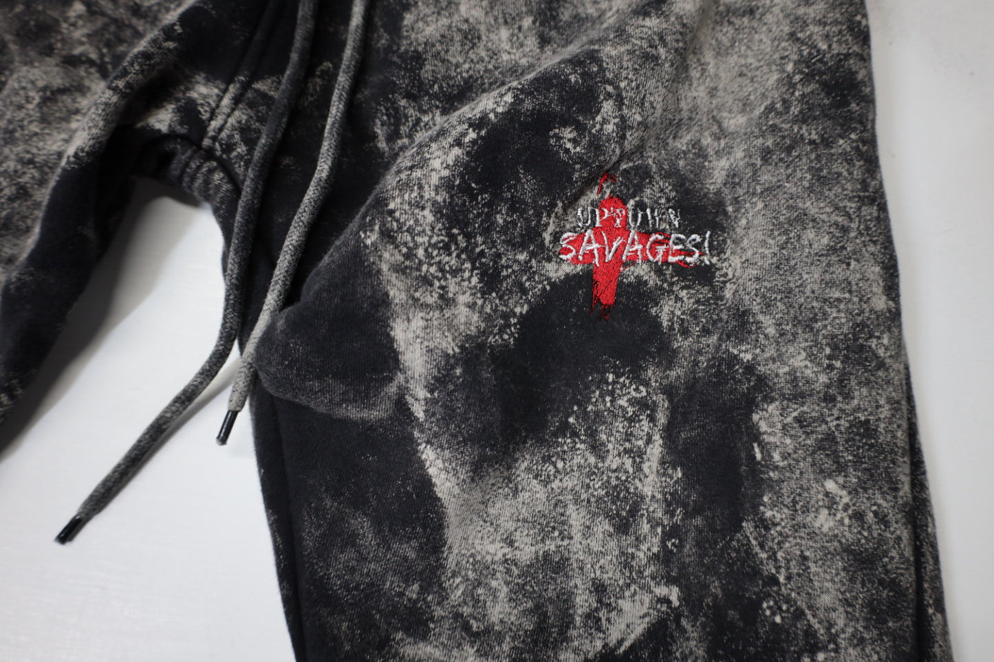 Washed black white uptown savages logo suit