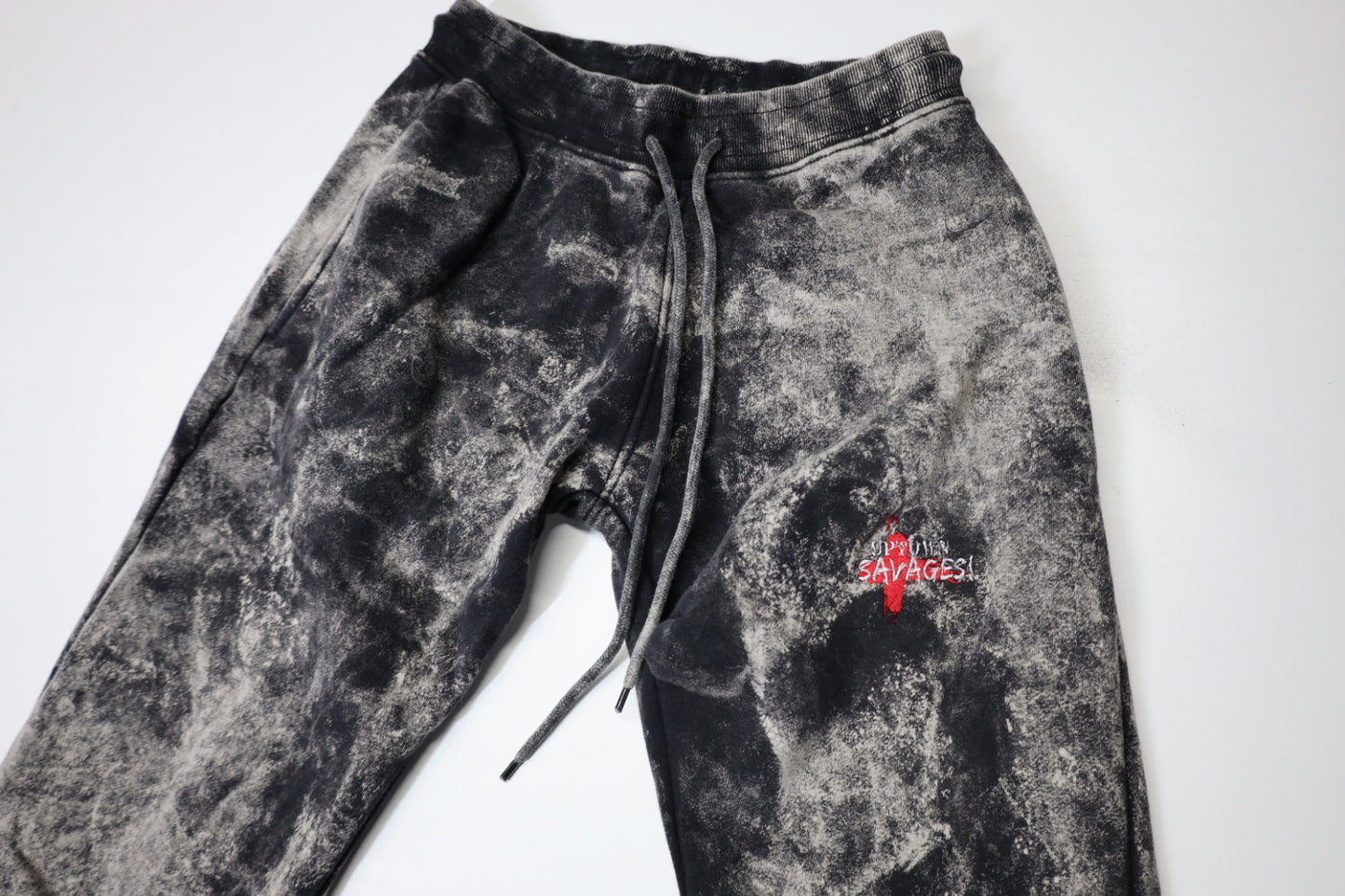 Washed black white uptown savages logo suit