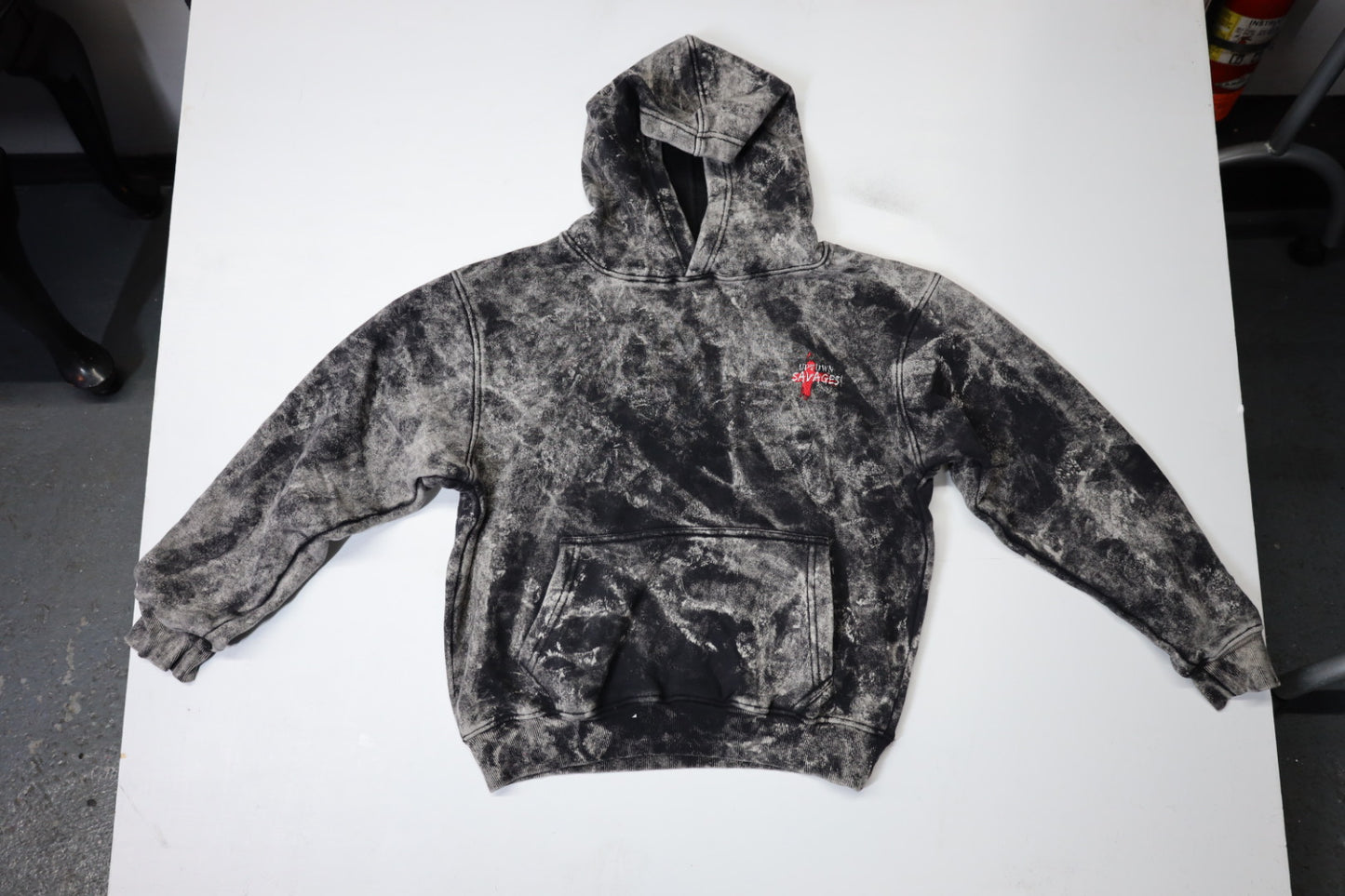 Washed black white uptown savages logo suit