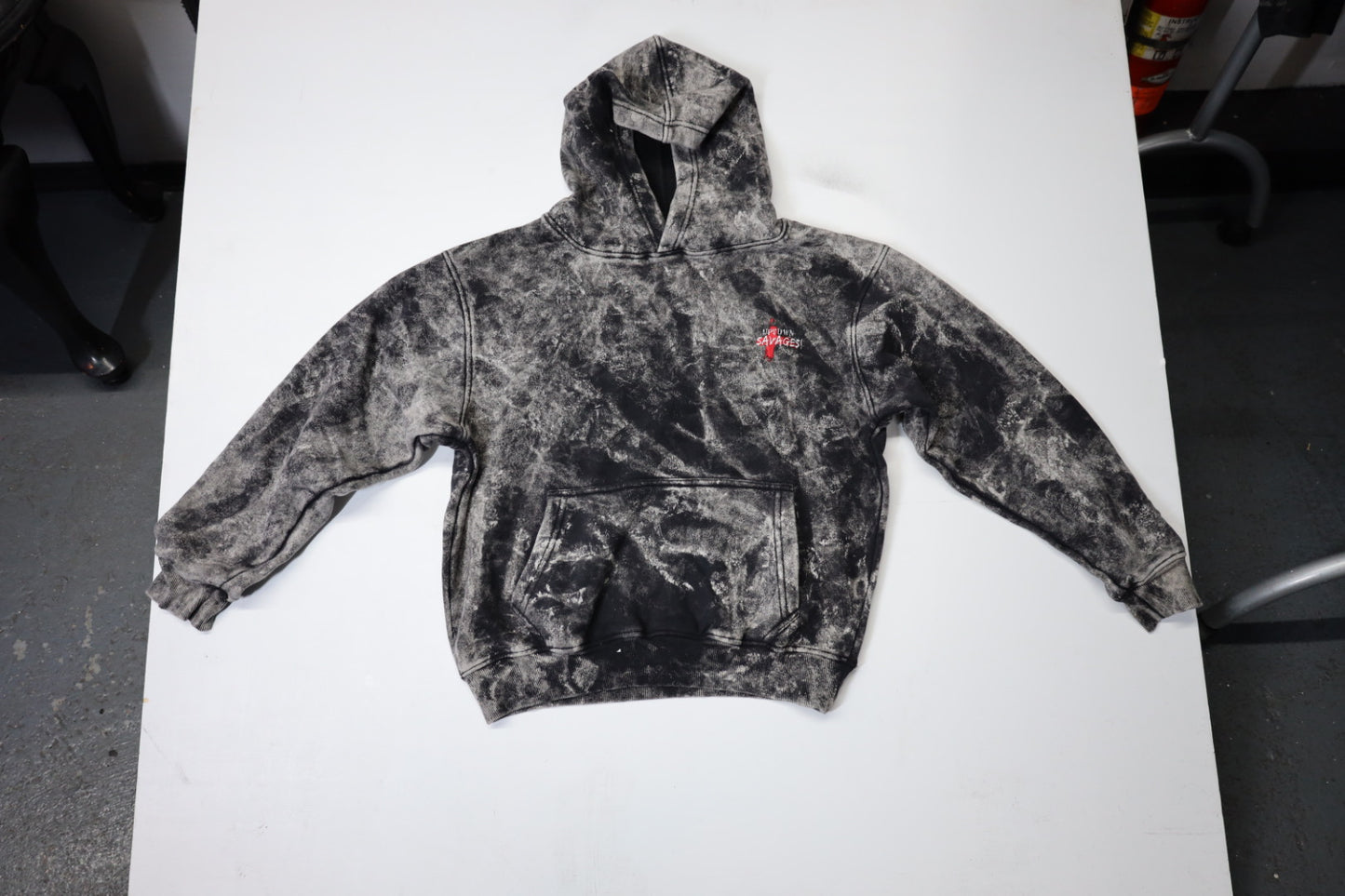 Washed black white uptown savages logo suit