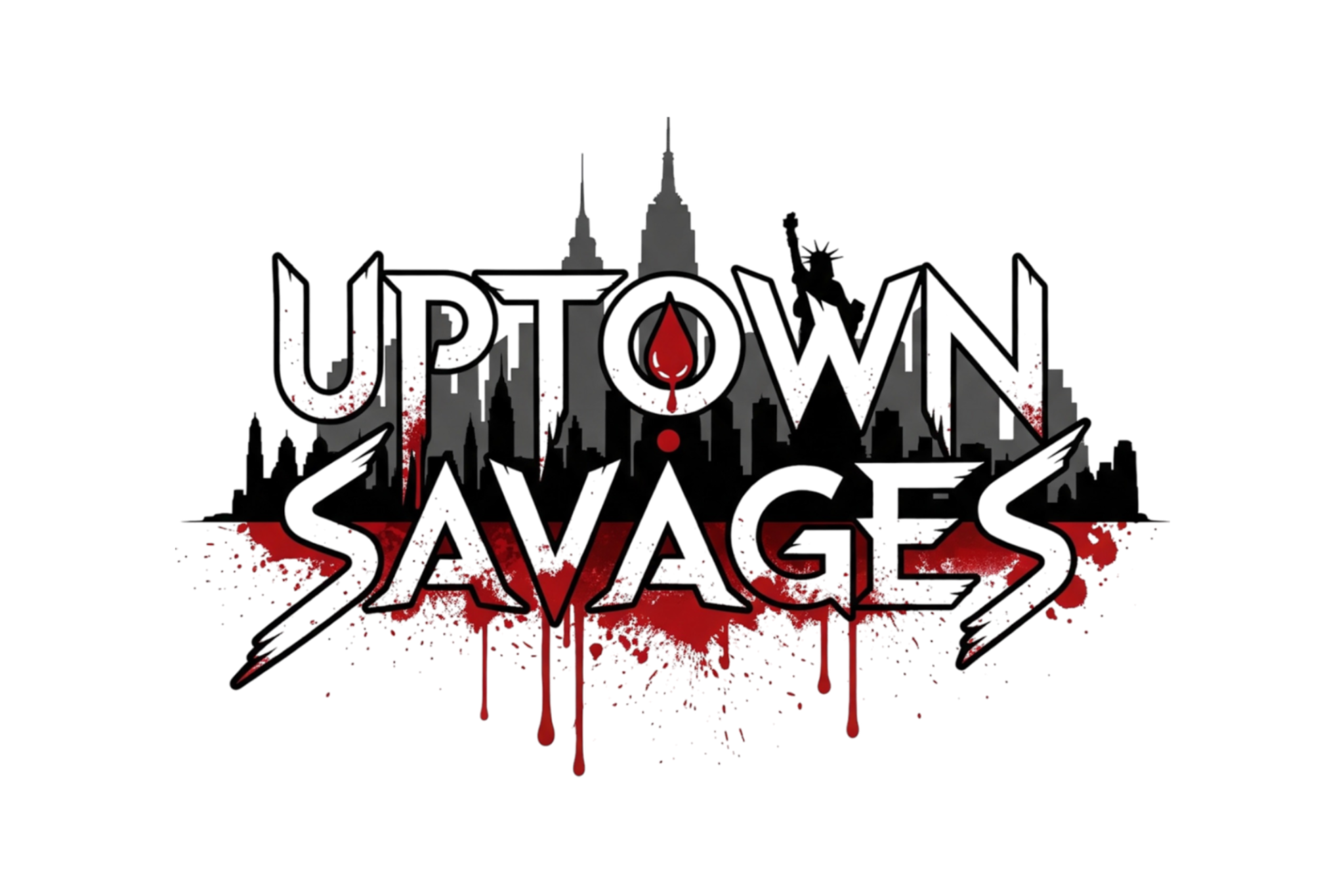 Logo of 'Uptown Savages' with a stylized cityscape and red accents on a white background.