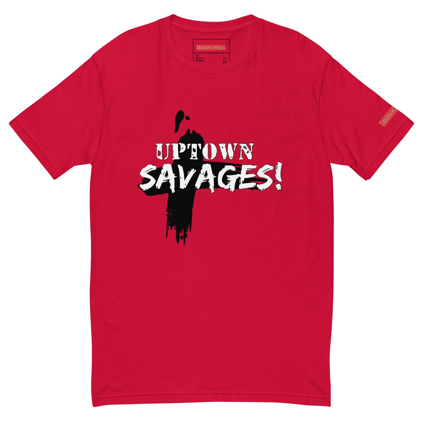 Uptown savages black an white logo on red t~shirt