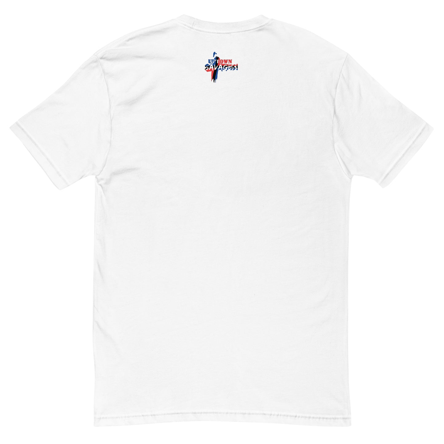 uptown savages Red white an blue  logo Dominican flag on white