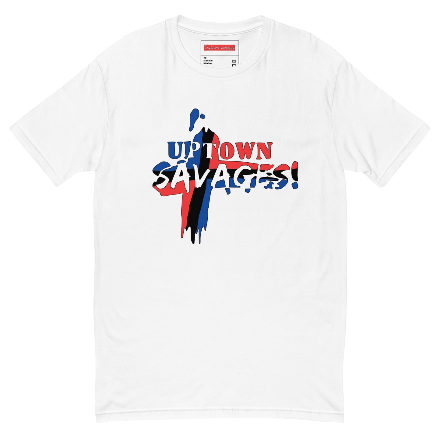 uptown savages Red white an blue  logo Dominican flag on white