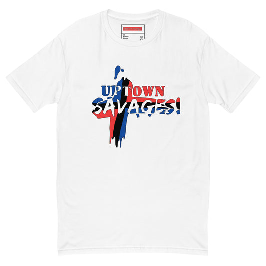 uptown savages Red white an blue  logo Dominican flag on white