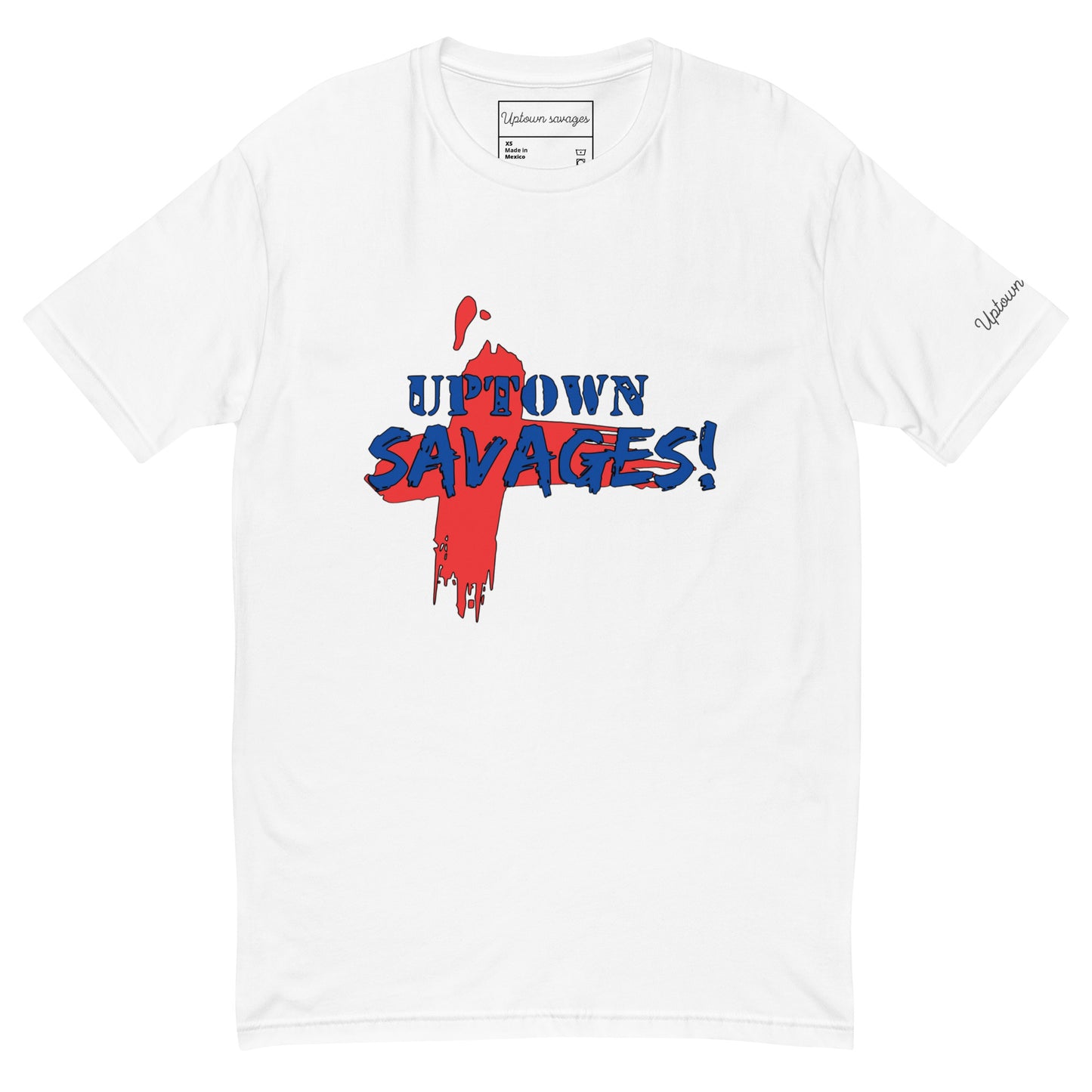 uptown savages red & blue logo on white